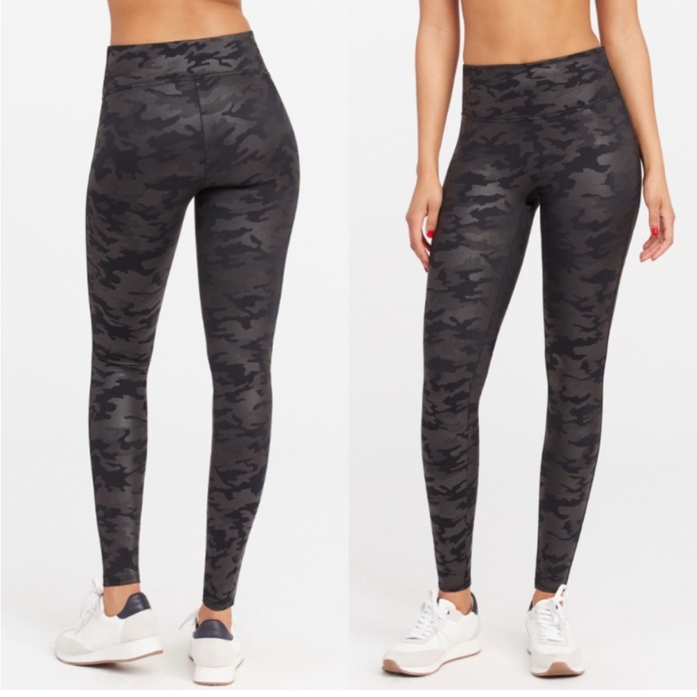 Spans faux leather camo leggings - Matte Black